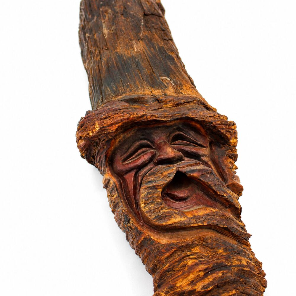 Vintage Carved Wood Wizard Wall Art 13" Rustic Folk Art Old Man Sculpture Signed